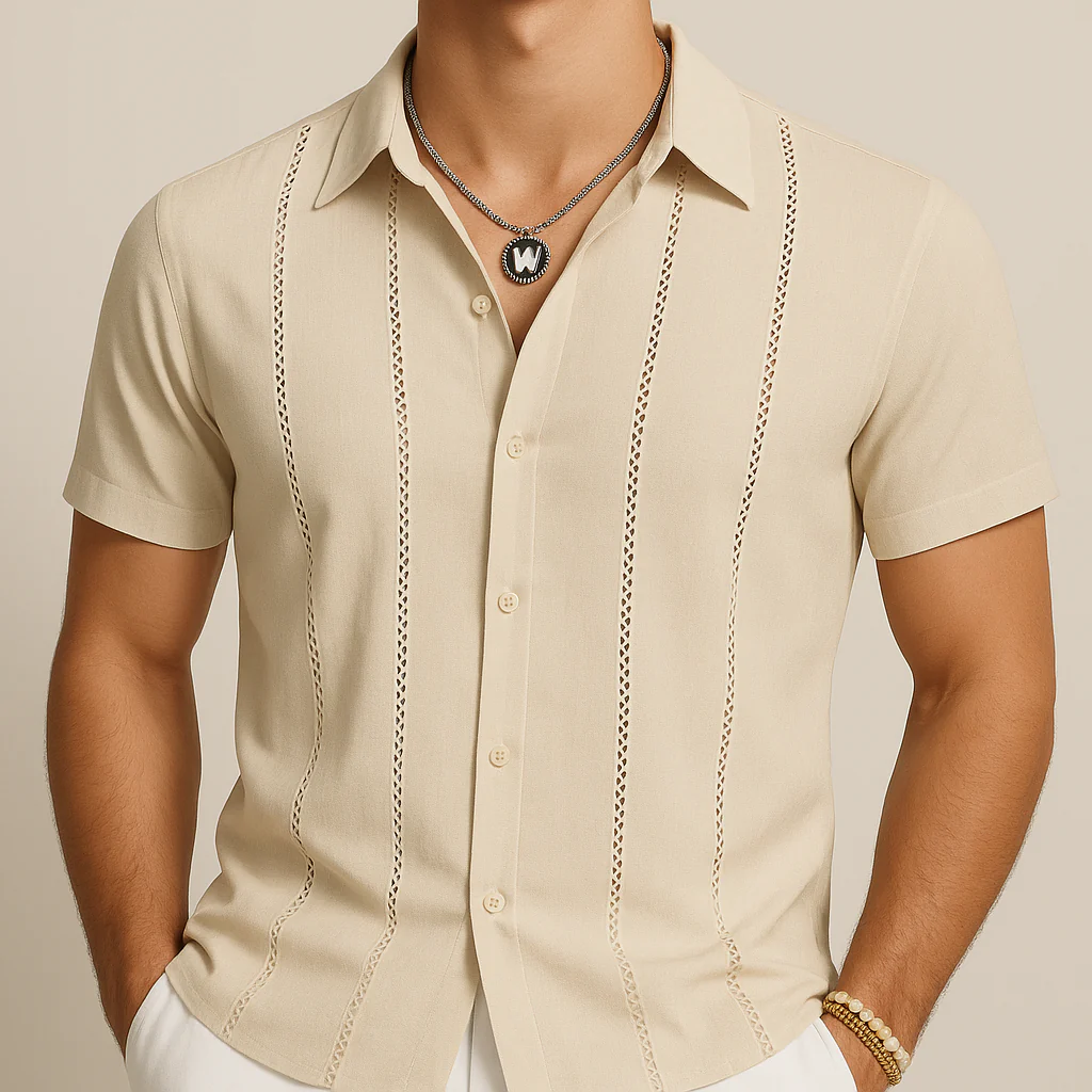 Khaki Cuban Style Summer Shirt - Image 2