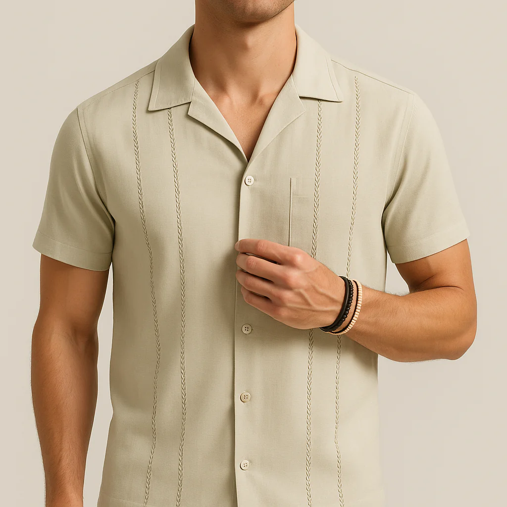 Khaki Cuban Style Summer Shirt - Image 3