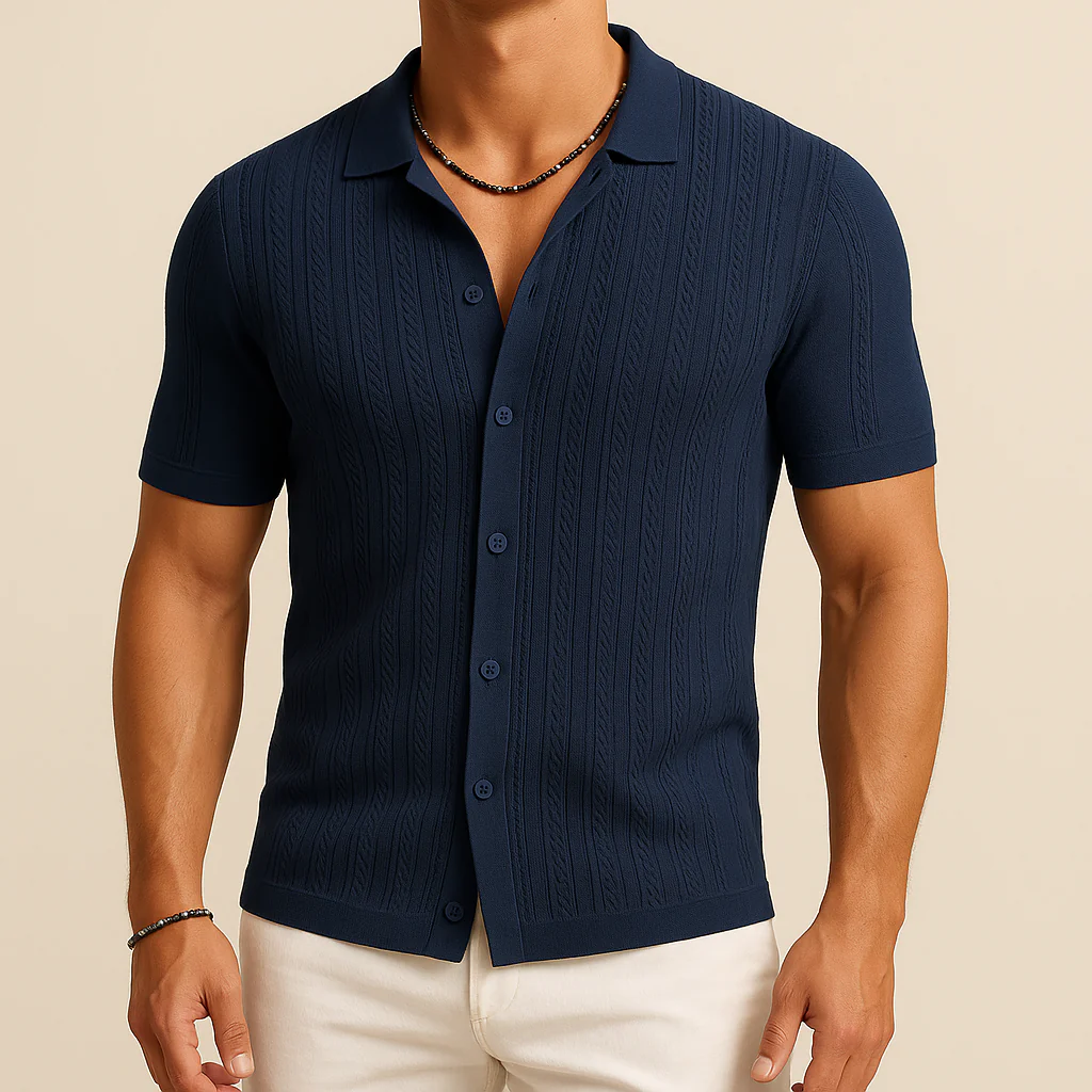 Men’s Knit Button Down Polo Shirt - Image 2