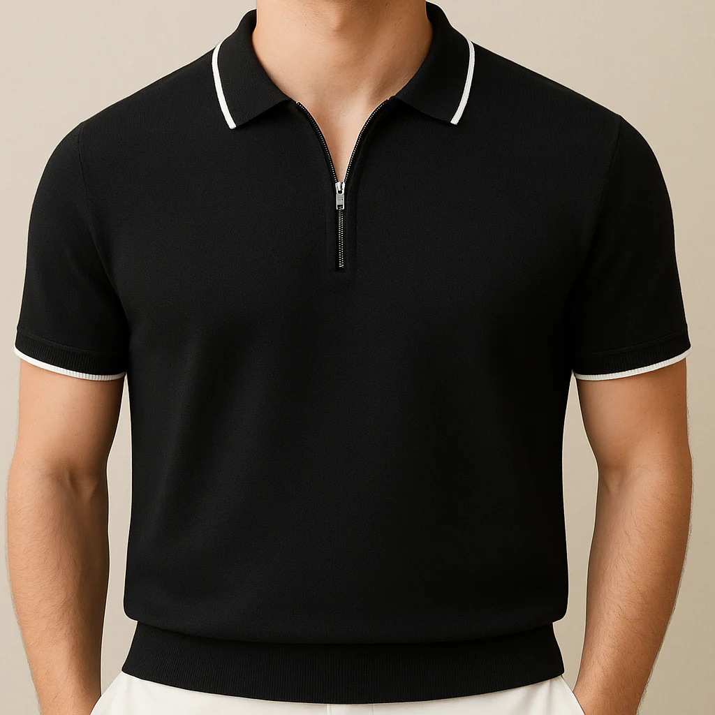 Men’s Knitted Zipper Polo Shirt - Image 3
