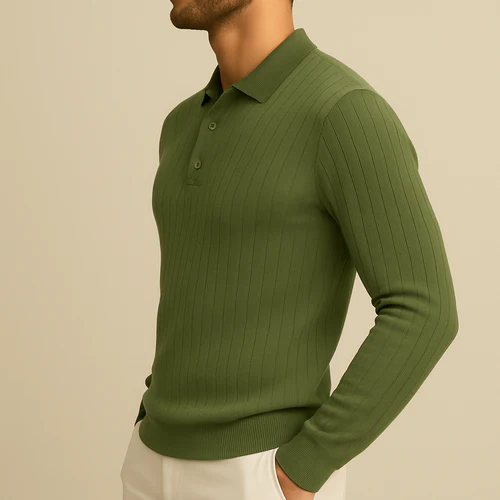 Men’s Long Sleeve Knit Polo Shirt - Image 2