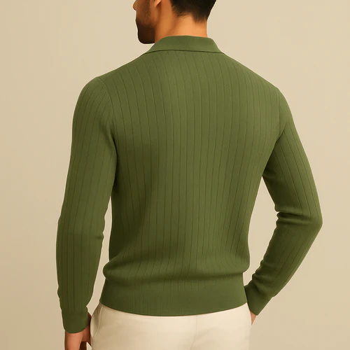 Men’s Long Sleeve Knit Polo Shirt - Image 3