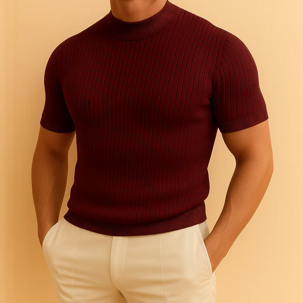 Men’s Mock Turtleneck Ribbed Knit Tee - Image 3