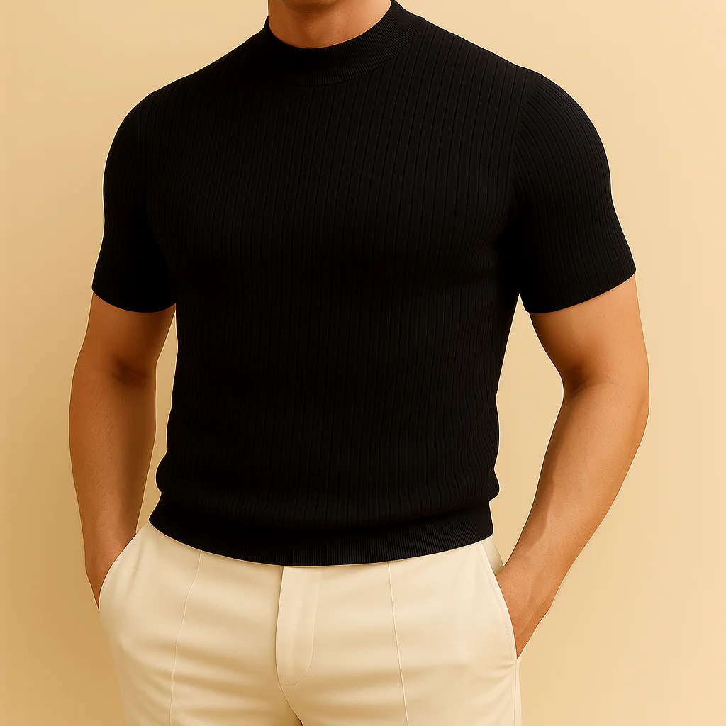 Men’s Mock Turtleneck Ribbed Knit Tee - Image 4