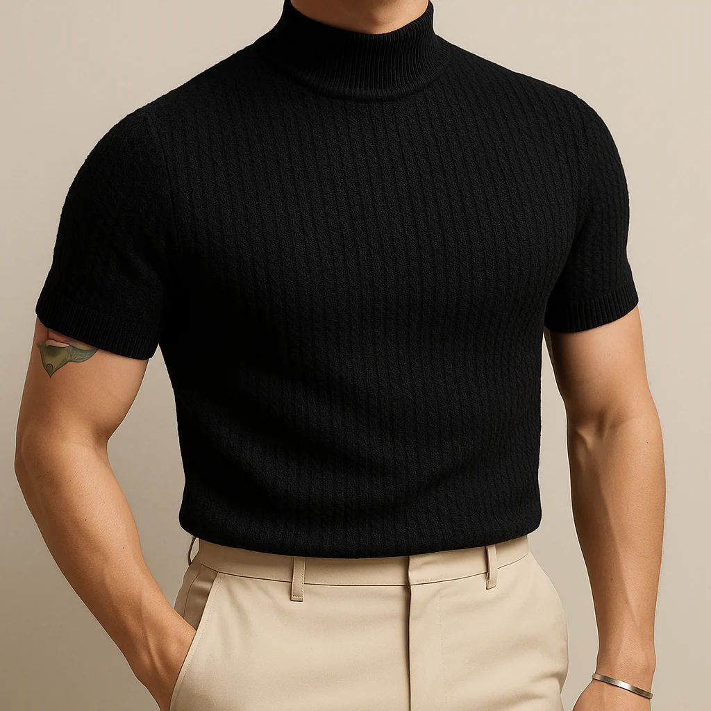 Men’s Mock Turtleneck Ribbed Knit Tee - Image 5