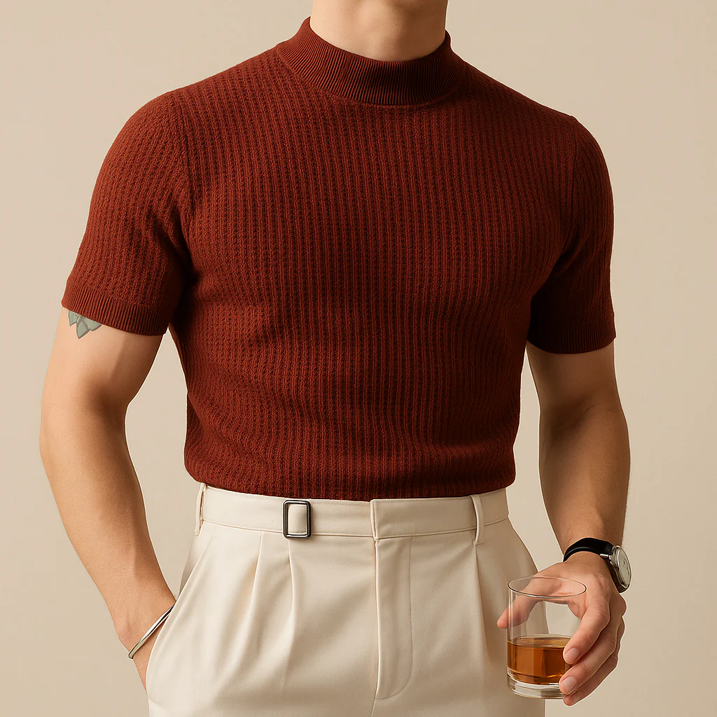 Men’s Mock Turtleneck Ribbed Knit Tee - Image 6