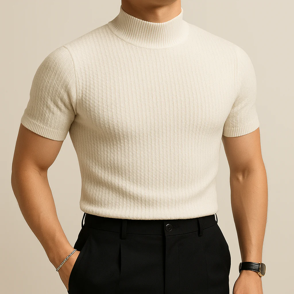 Men’s Mock Turtleneck Ribbed Knit Tee - Image 7