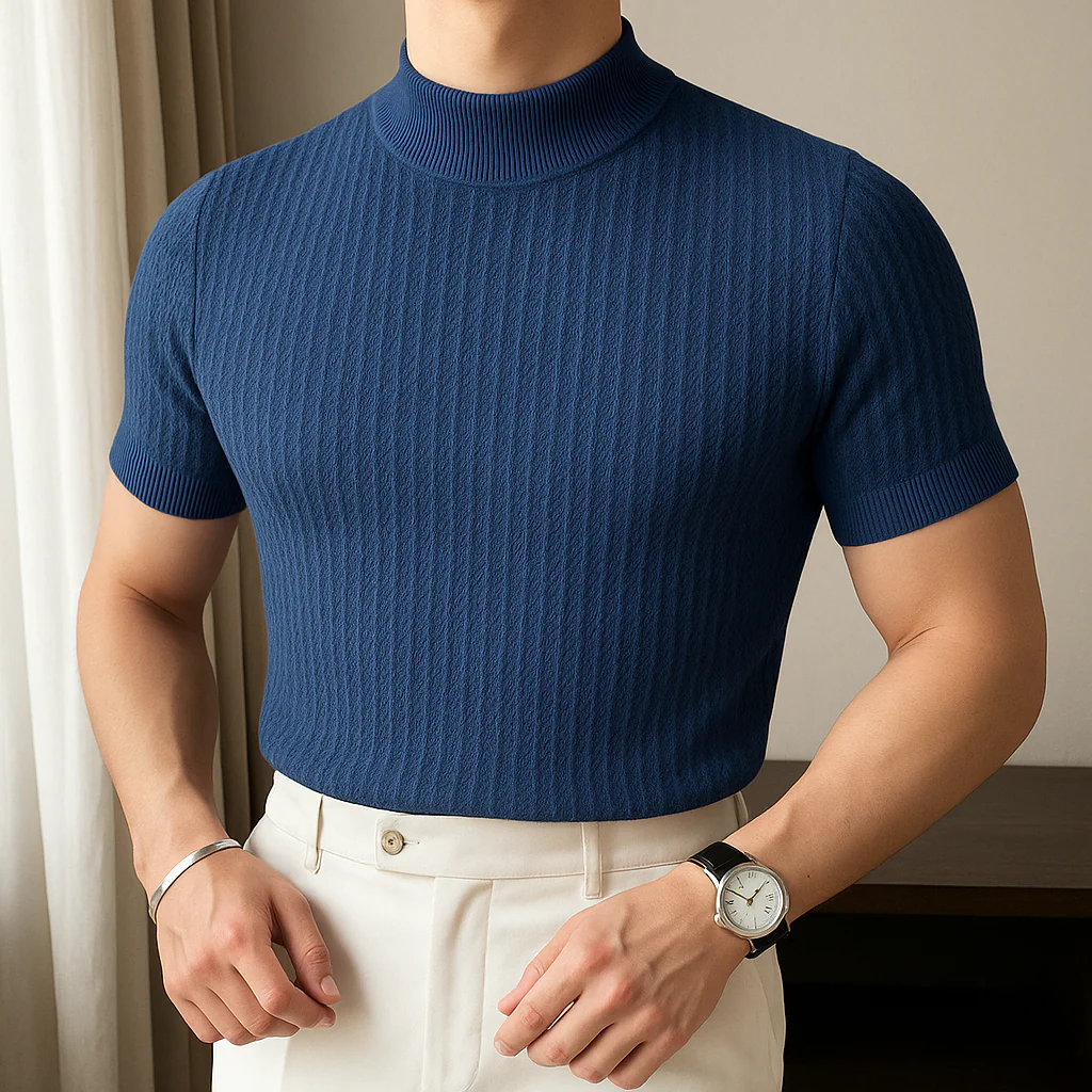 Men’s Mock Turtleneck Ribbed Knit Tee - Image 8