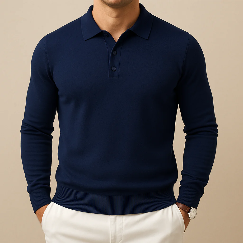 Men’s Soft Knit Long-Sleeve Polo Shirt - Image 4