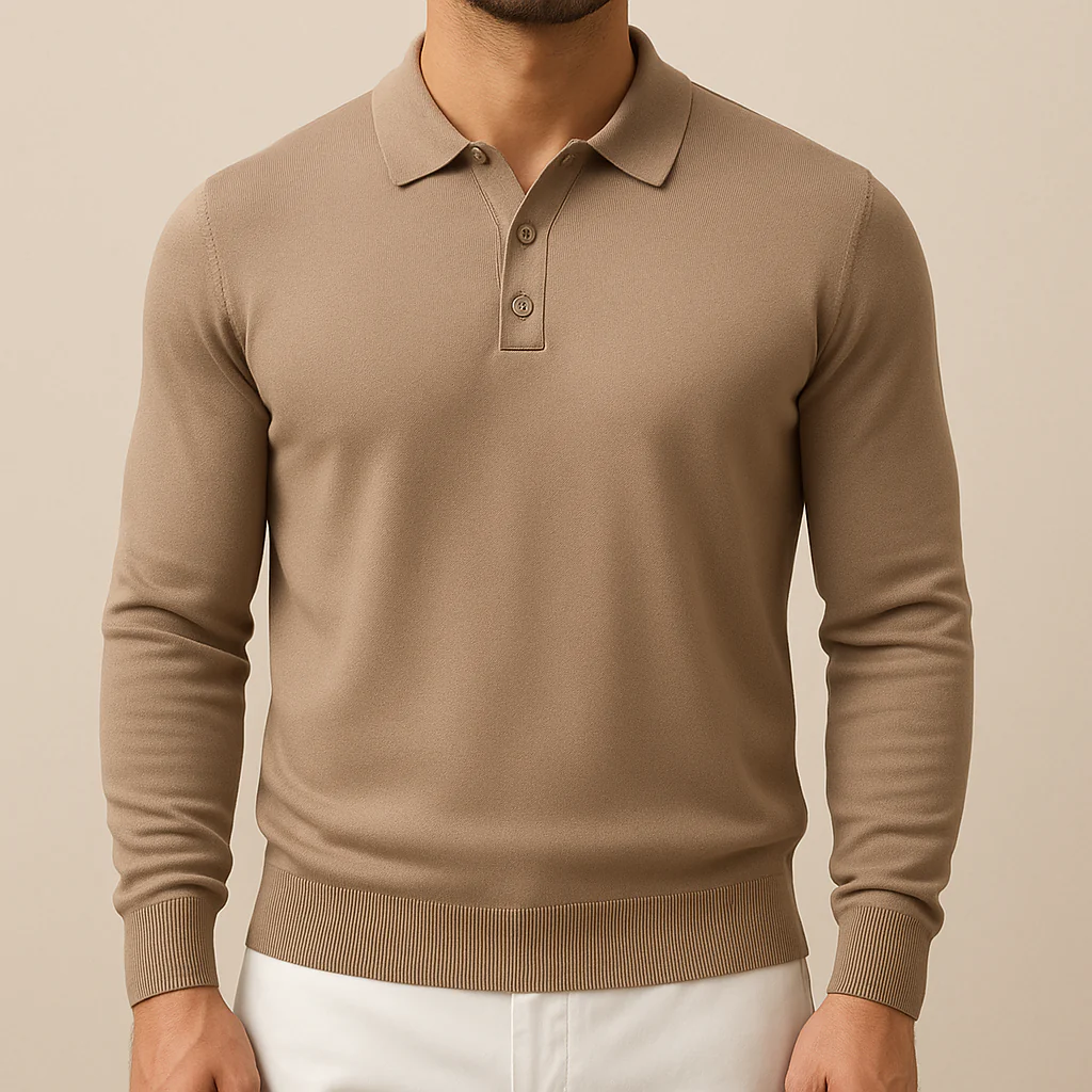 Men’s Soft Knit Long-Sleeve Polo Shirt - Image 5