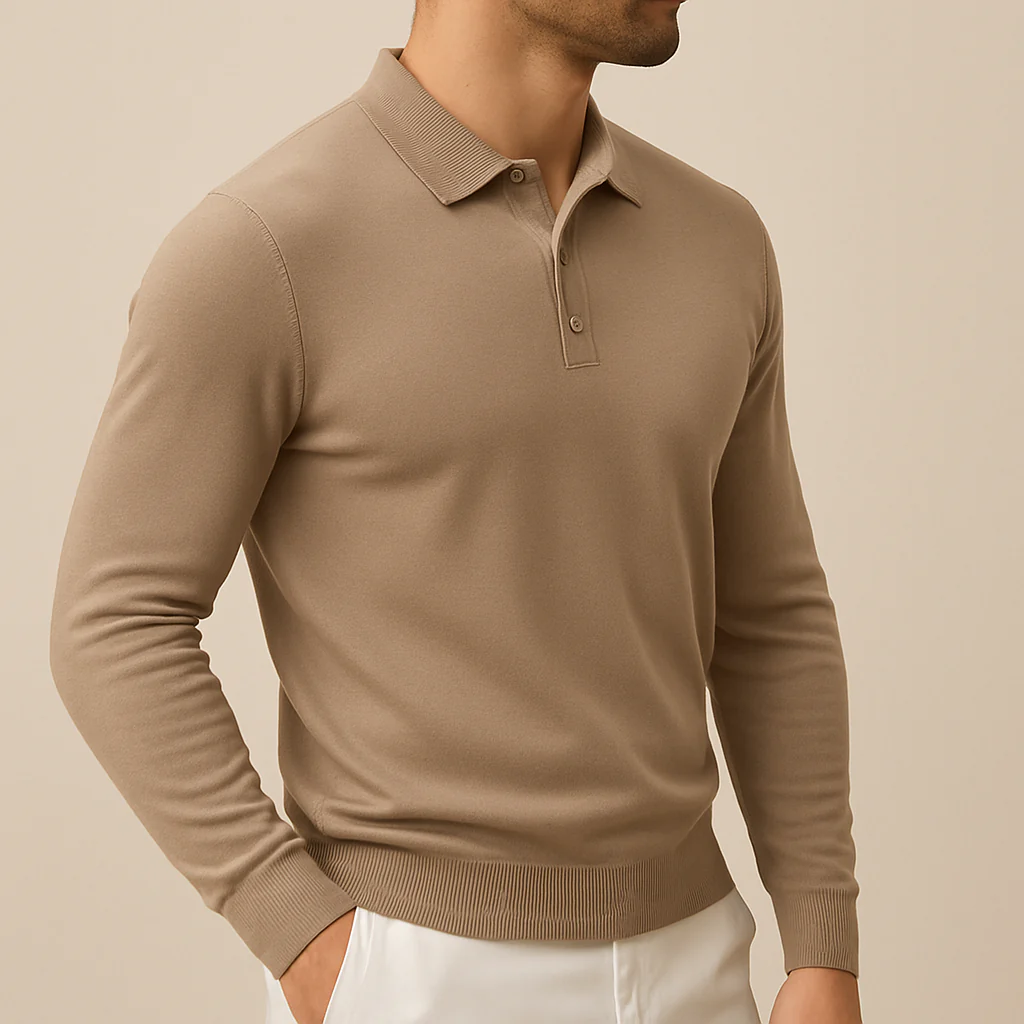 Men’s Soft Knit Long-Sleeve Polo Shirt - Image 6