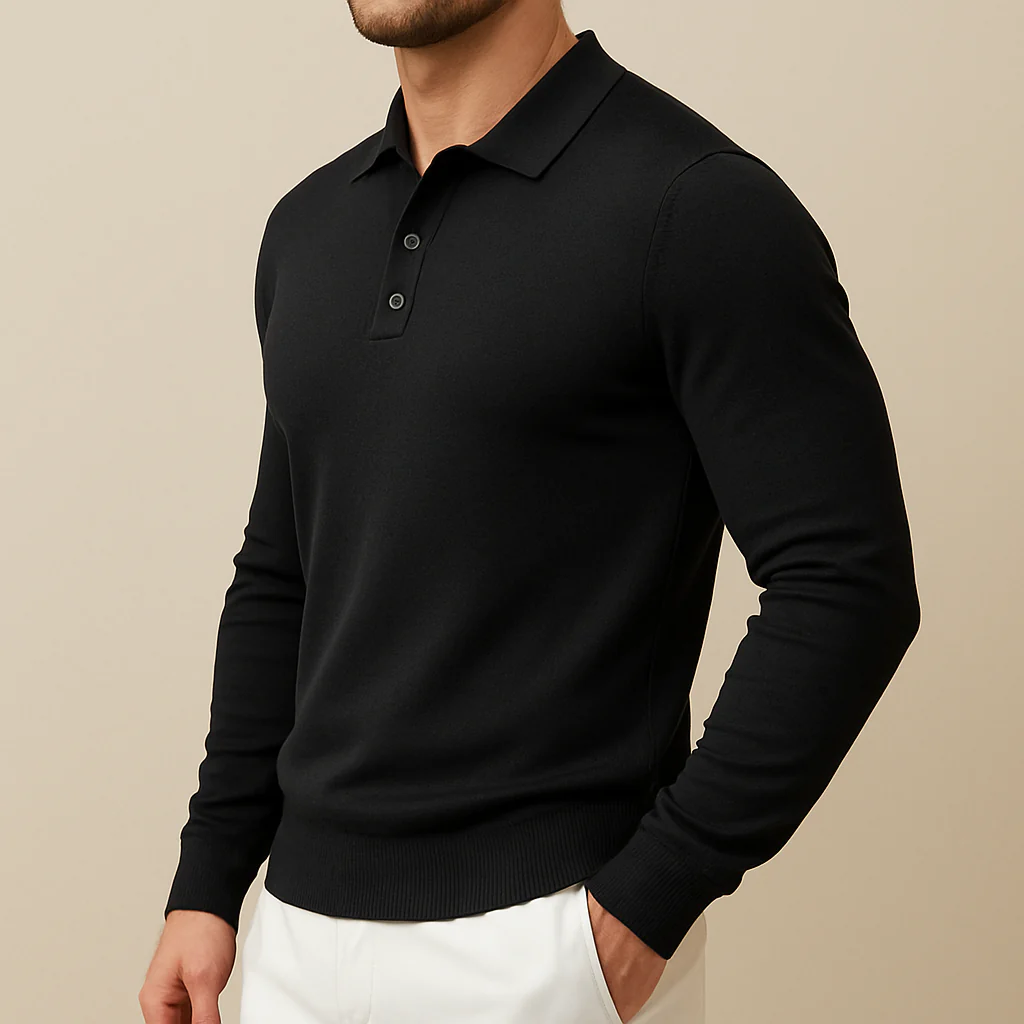 Men’s Soft Knit Long-Sleeve Polo Shirt - Image 7