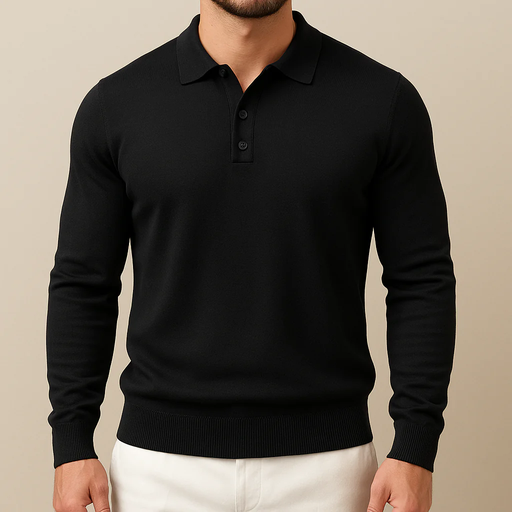 Men’s Soft Knit Long-Sleeve Polo Shirt - Image 8