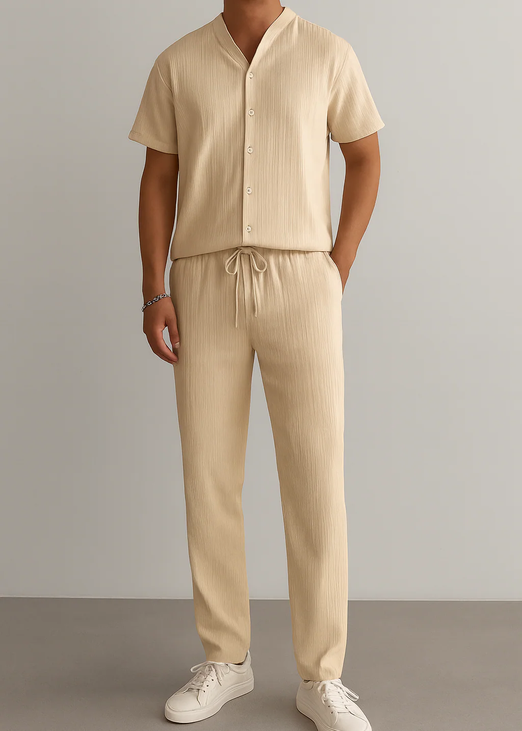 Men’s Summer White Striped Two-Piece Set - Image 3