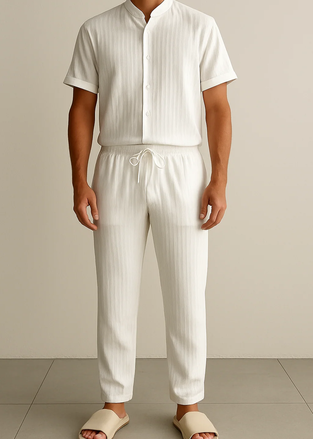 Men’s Summer White Striped Two-Piece Set - Image 4