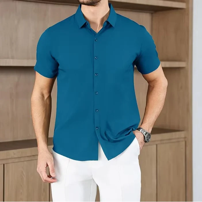 Men's Business Casual Solid Color Short Sleeve Shirt - Image 10