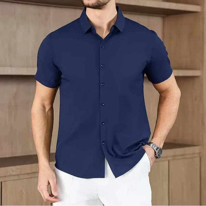 Men's Business Casual Solid Color Short Sleeve Shirt - Image 11