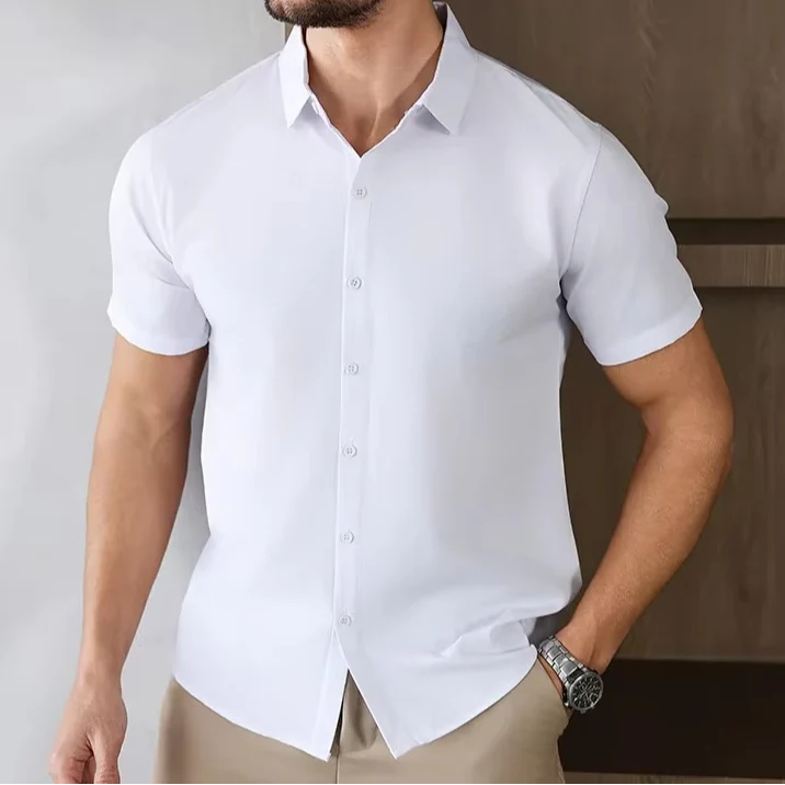 Men's Business Casual Solid Color Short Sleeve Shirt - Image 12