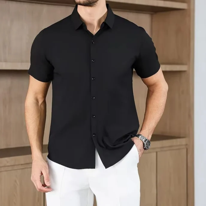 Men's Business Casual Solid Color Short Sleeve Shirt - Image 13
