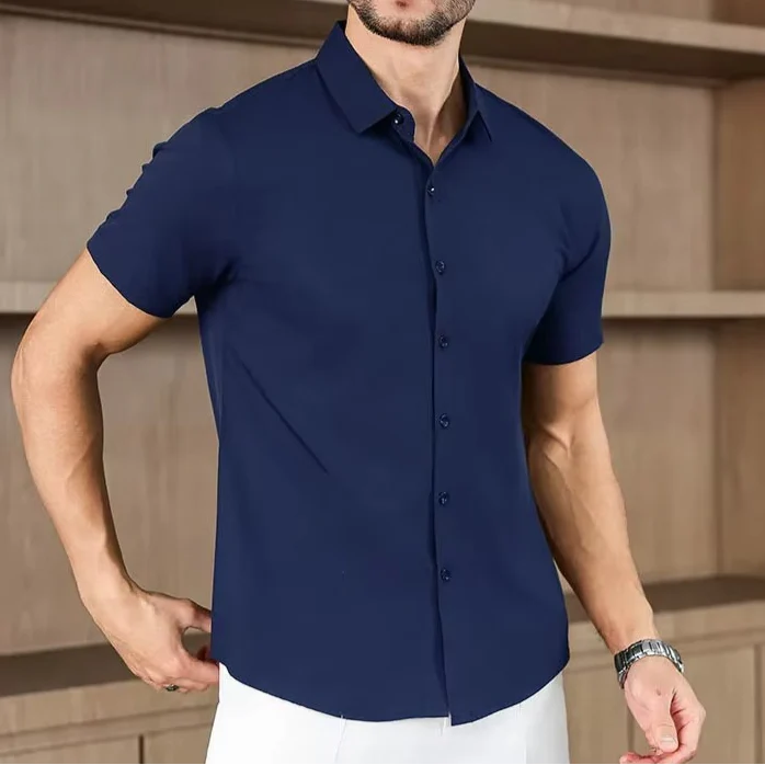 Men's Business Casual Solid Color Short Sleeve Shirt - Image 2