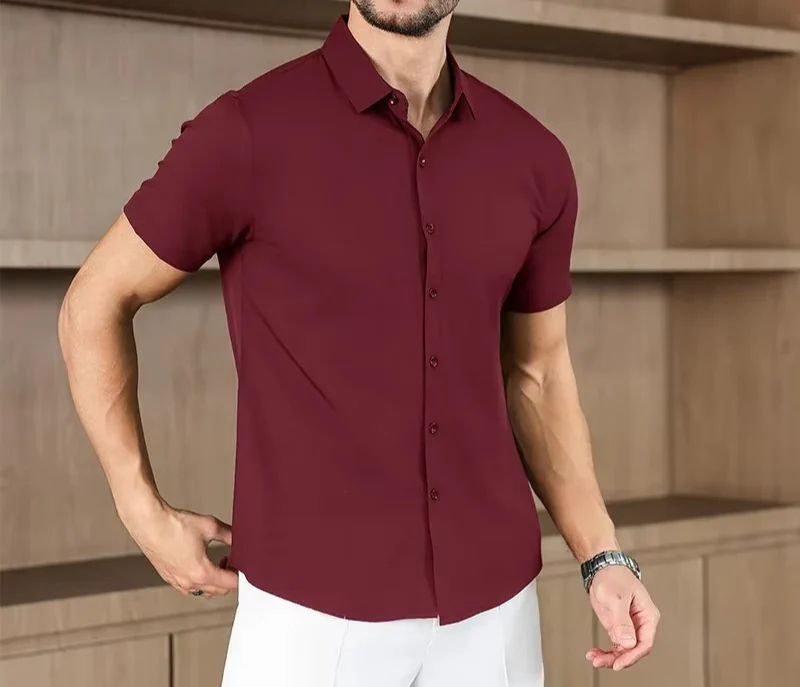 Men's Business Casual Solid Color Short Sleeve Shirt - Image 3