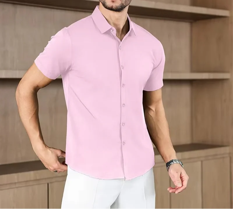 Men's Business Casual Solid Color Short Sleeve Shirt - Image 4