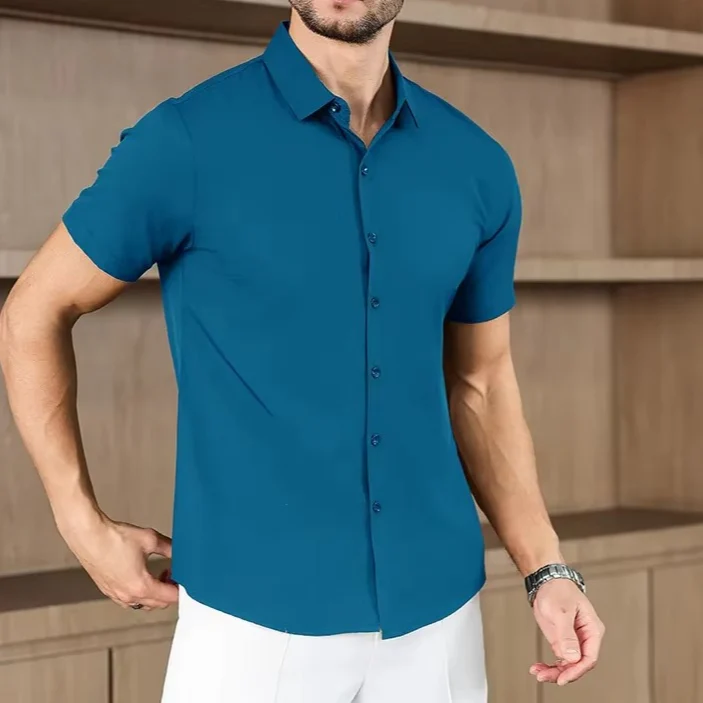 Men's Business Casual Solid Color Short Sleeve Shirt - Image 5