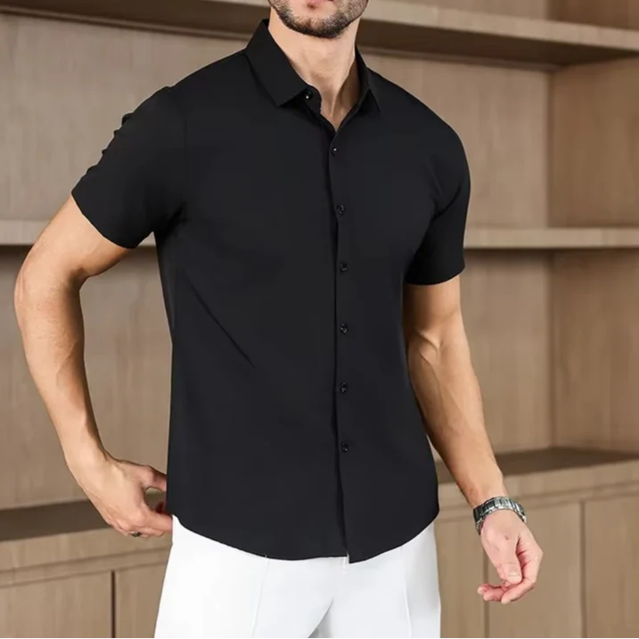 Men's Business Casual Solid Color Short Sleeve Shirt - Image 6