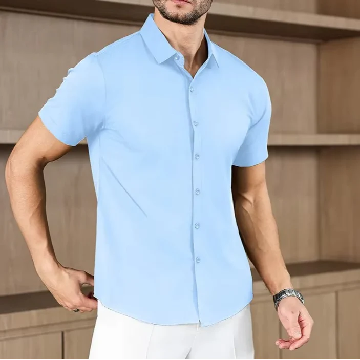 Men's Business Casual Solid Color Short Sleeve Shirt - Image 7