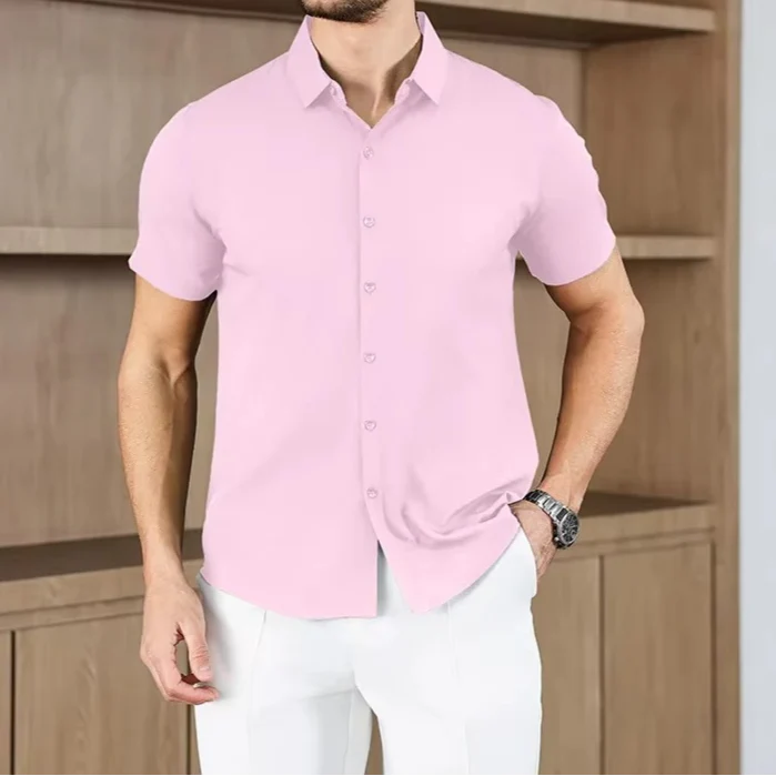 Men's Business Casual Solid Color Short Sleeve Shirt - Image 8