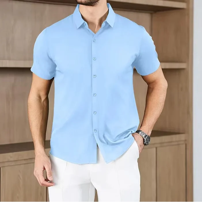 Men's Business Casual Solid Color Short Sleeve Shirt - Image 9