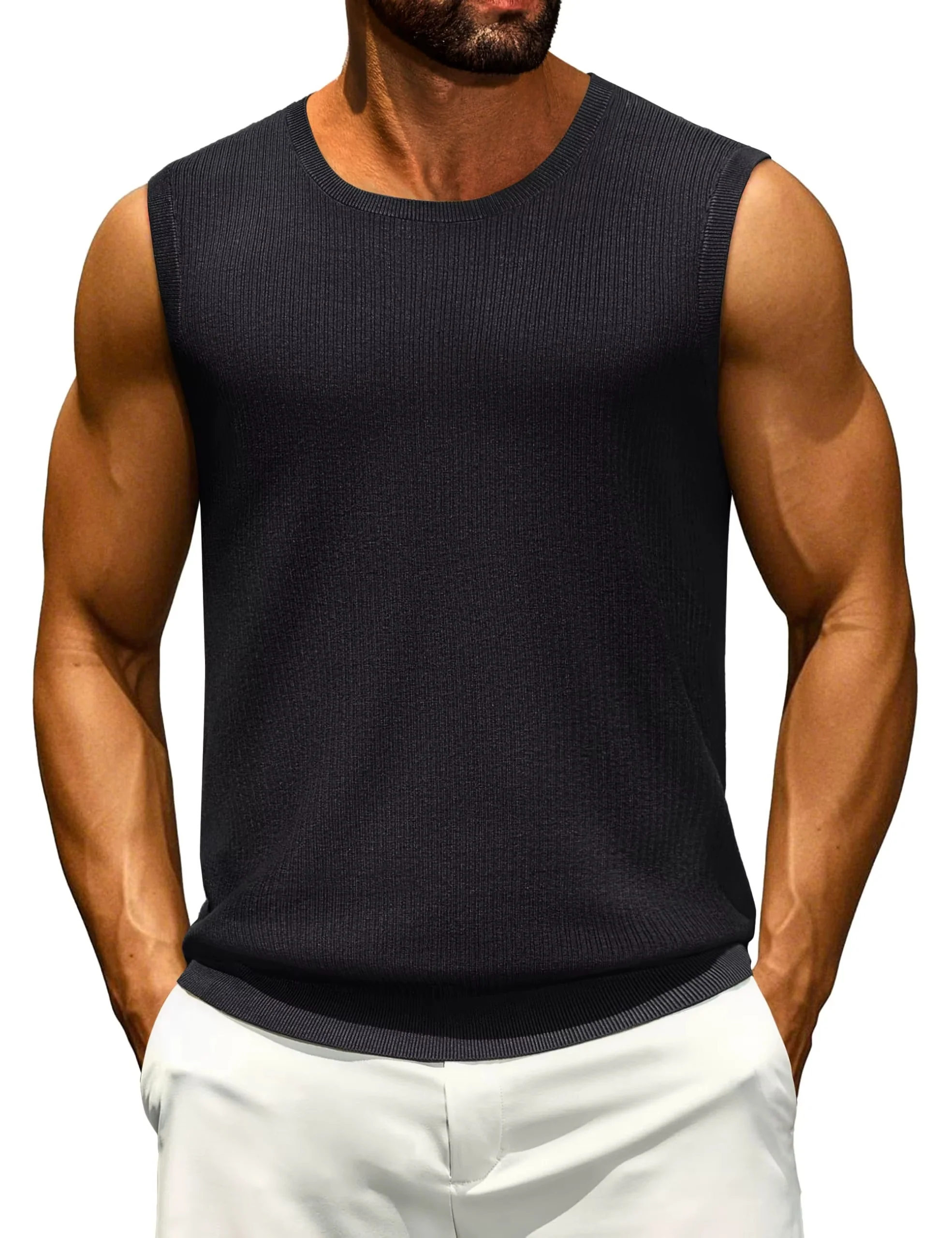 Men's Ribbed Knit Casual Tank Top - Image 3