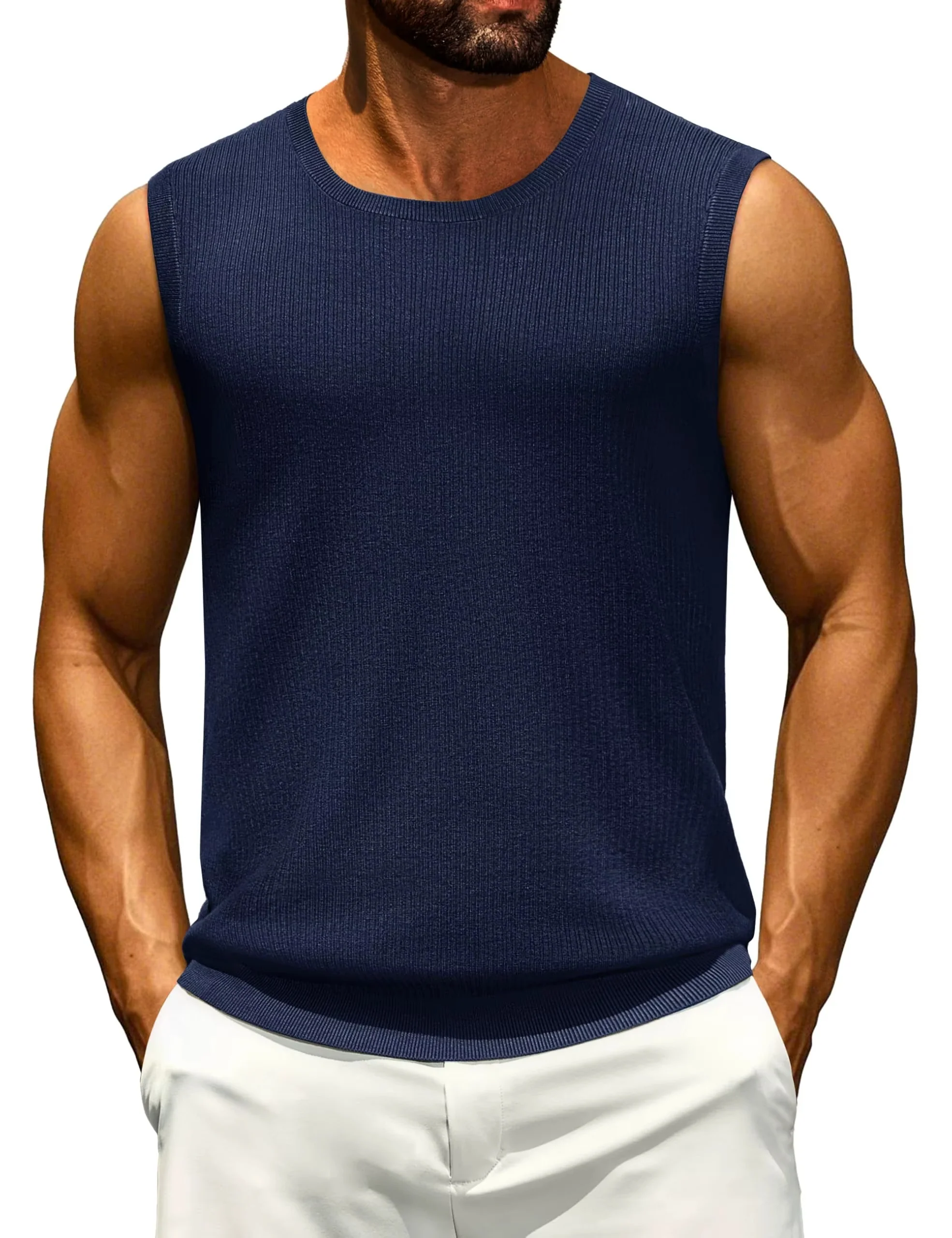 Men's Ribbed Knit Casual Tank Top - Image 4