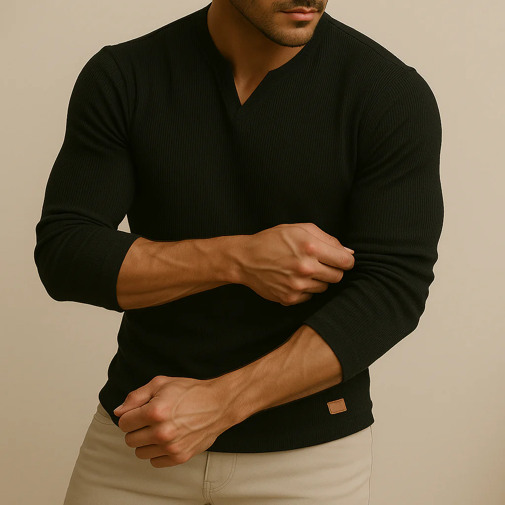 Men's Slim Fit V-Neck Sports Shirt - Image 2