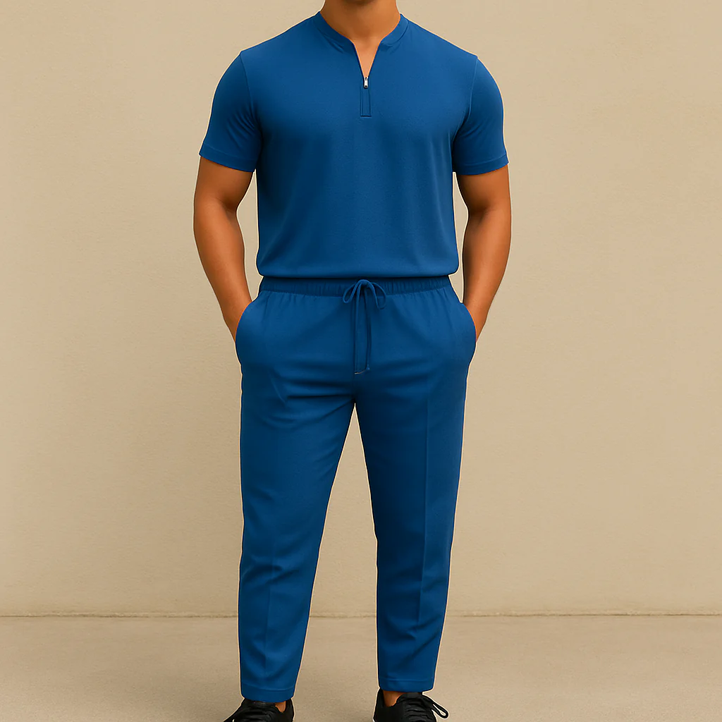 Men's Summer Waffle Collar Zipper Set - Image 3