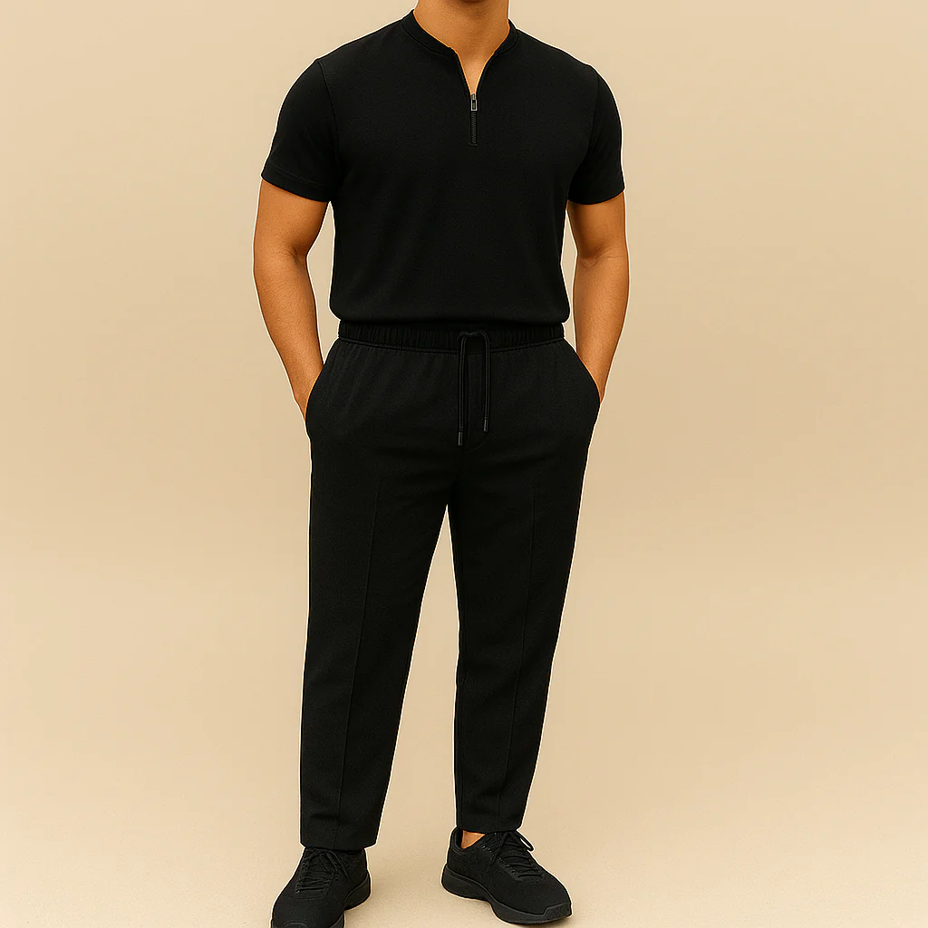 Men's Summer Waffle Collar Zipper Set - Image 4