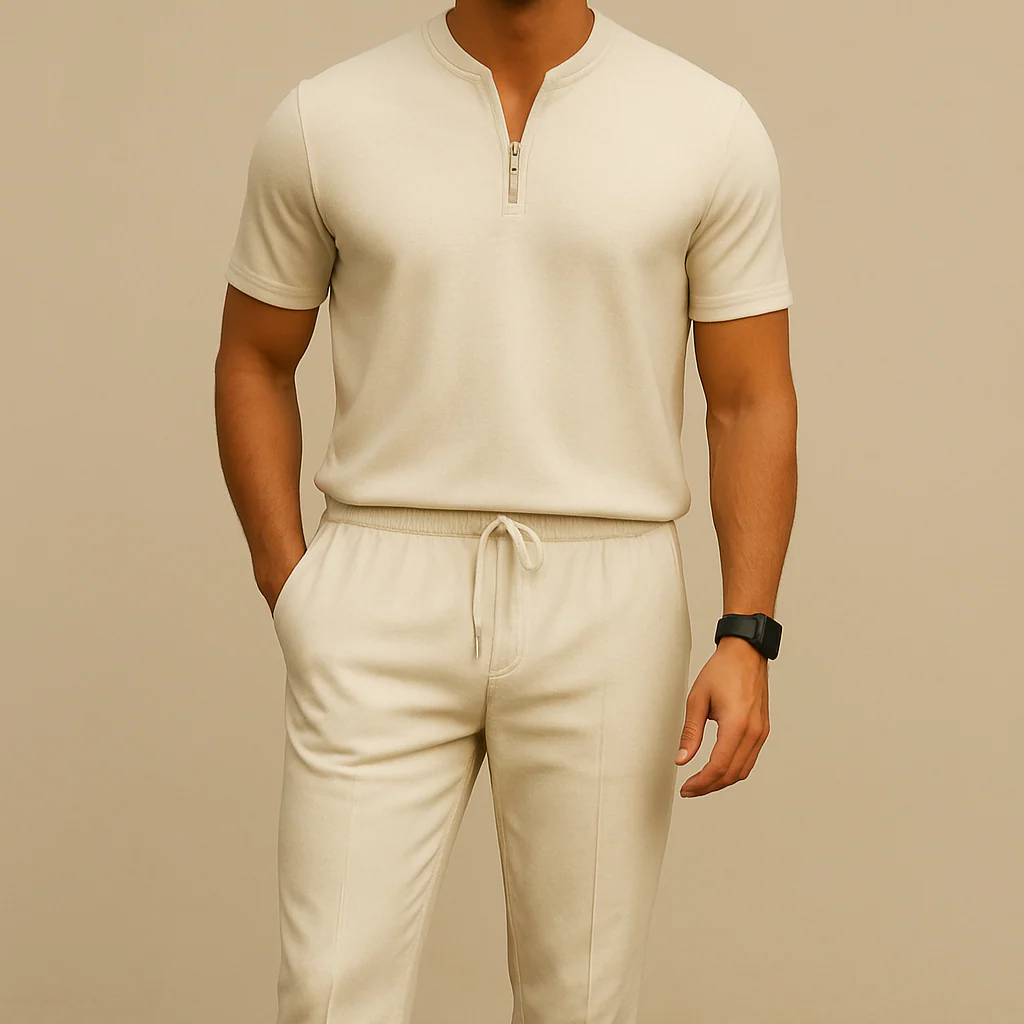 Men's Summer Waffle Collar Zipper Set - Image 5