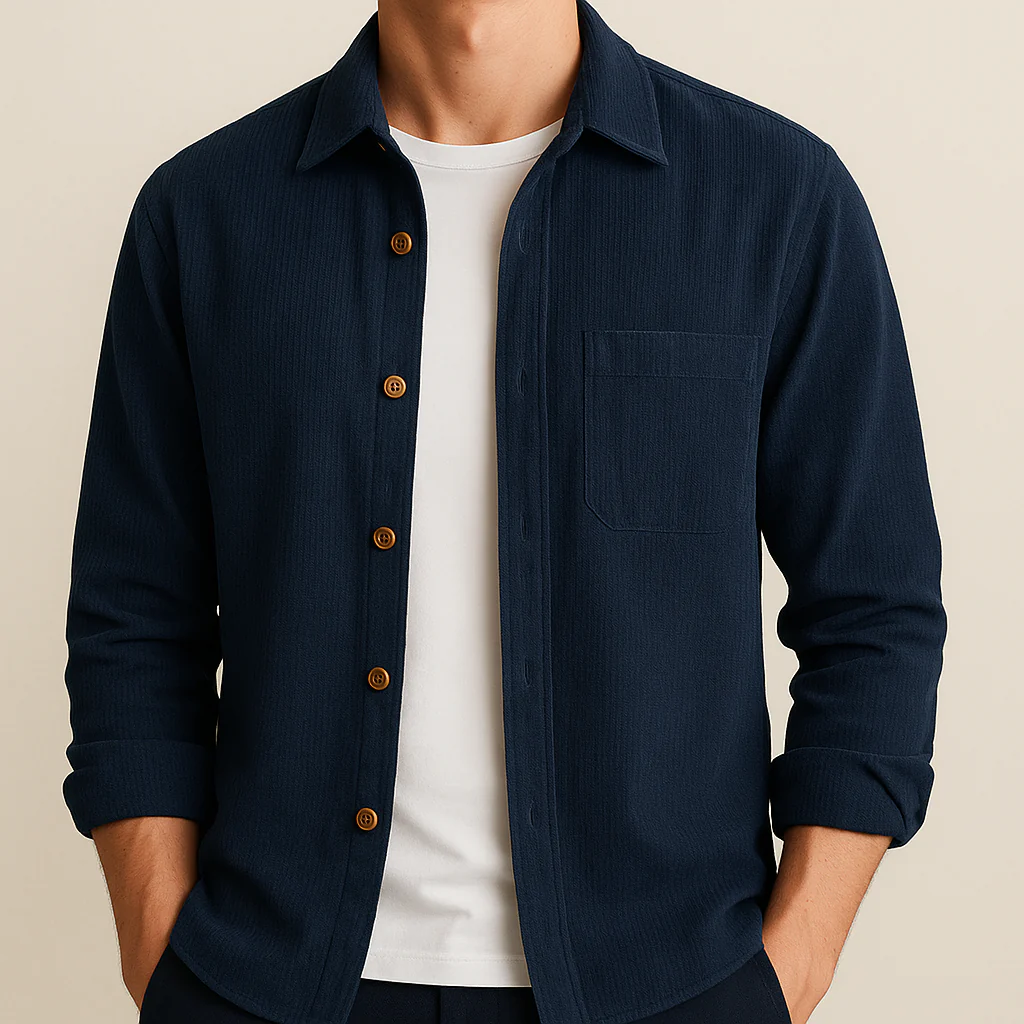 Men's Textured Corduroy Long Sleeve Shirt - Image 2