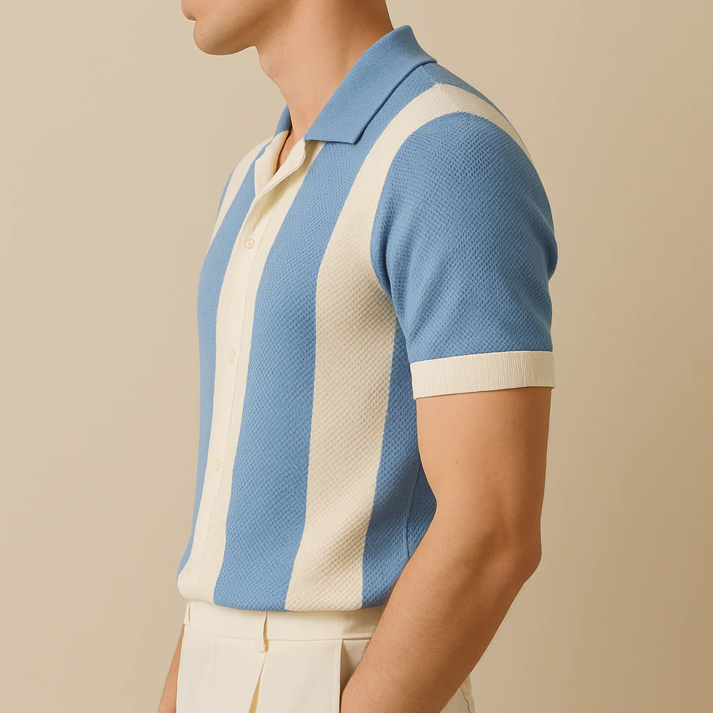 Two-Tone Crochet Knit Polo Top - Image 2