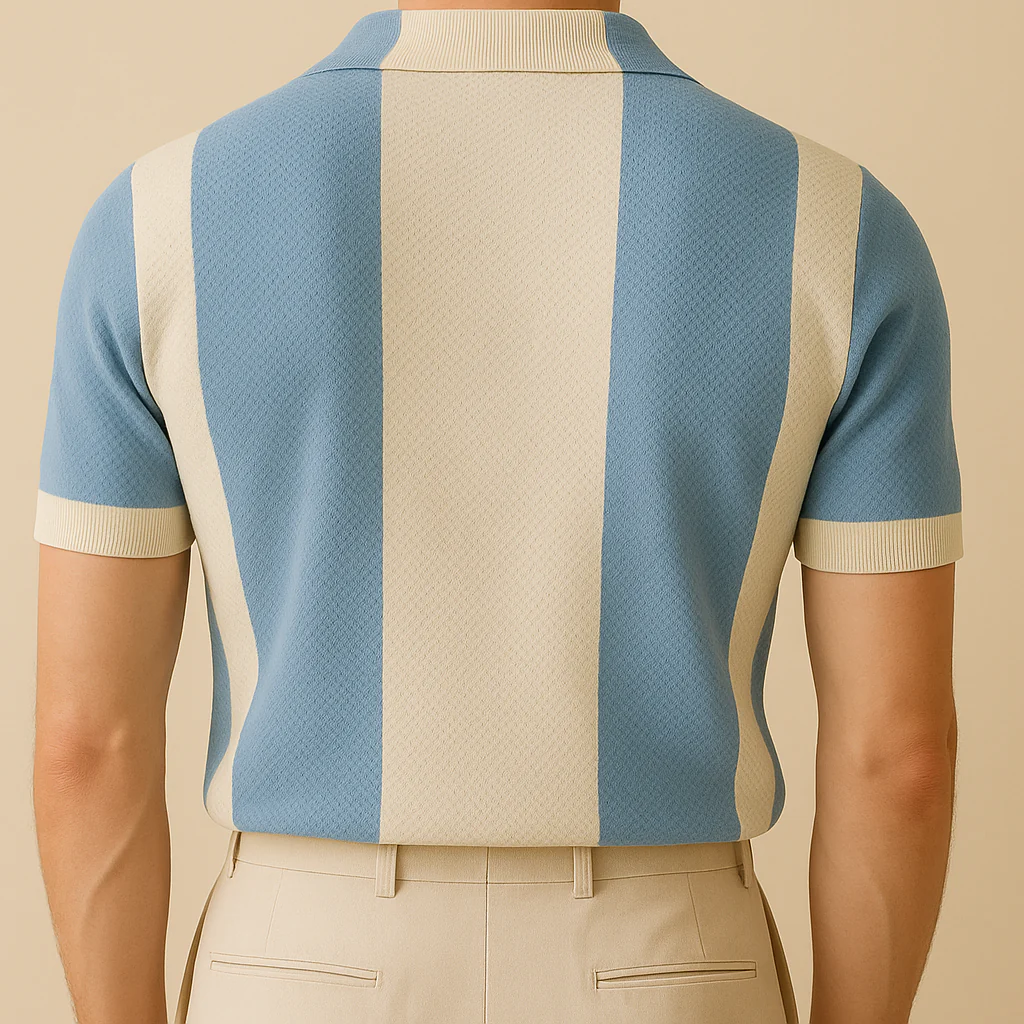 Two-Tone Crochet Knit Polo Top - Image 3