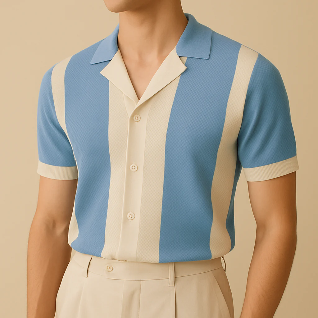 Two-Tone Crochet Knit Polo Top - Image 4